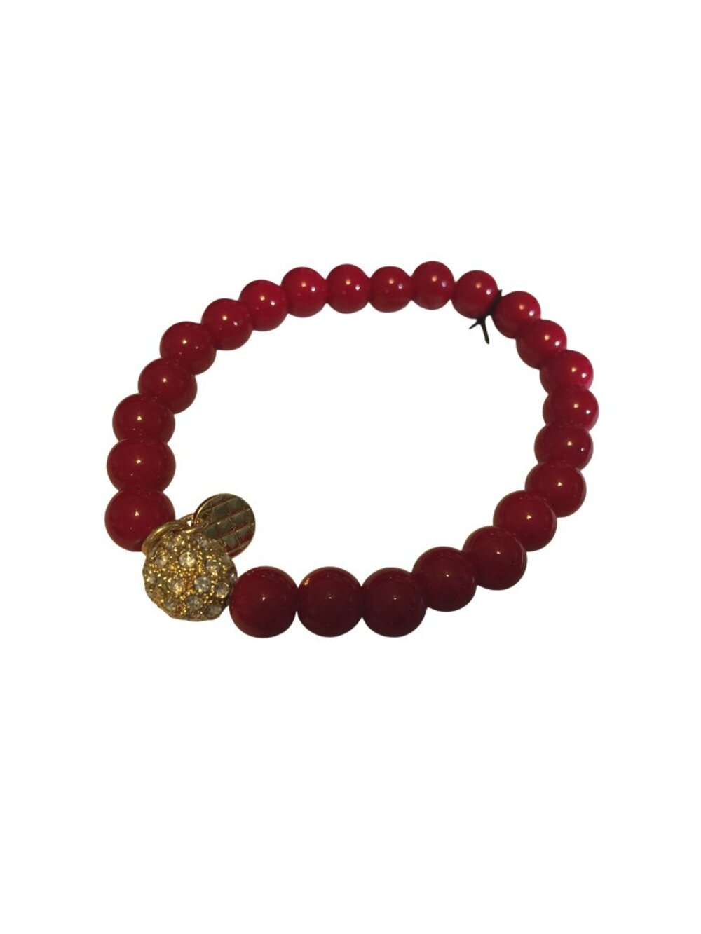 NWT Talbots Signed Red Beaded Stretch Bracelet Gold Crystal Ball Accent